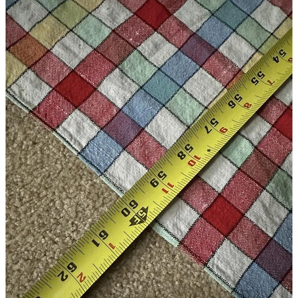 Vtg Soft TABLECLOTH 46x60 Red Yellow Blue Green Picnic Checkered Plaid EUC Slub